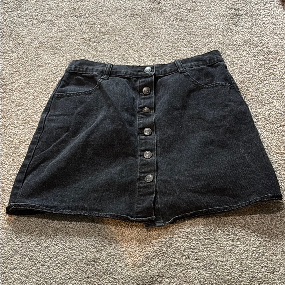 Black Denim Button-Up Skirt